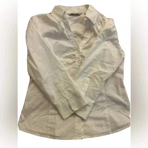 Women’s Signature By Larry Levine White Collared Shirt Size Large - Picture 1 of 5